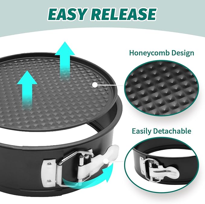SHIKORI Cake Pan Set for Baking, Non-Stick Springform Pans Set of 3 (4, 7, 9 inch), Round Cake Pans,Cheesecake Pan, Leak-Proof Cake Pans with Removable Bottom-Black 3 Pcs