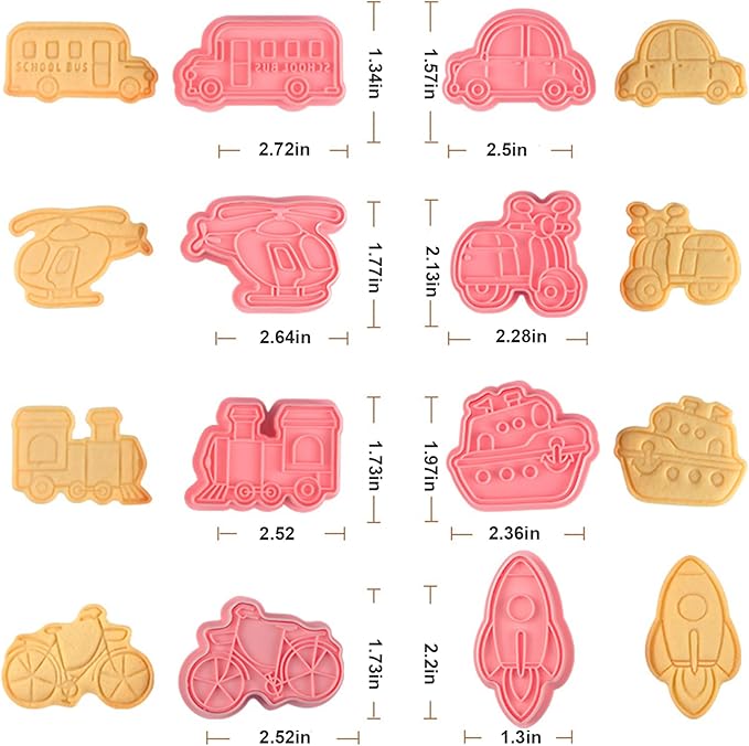 8 Pcs Transportation Vehicle Cookie Cutters Set Baking Molds 3D Transportation Vehicle Press type Cookie Cutter for Baking, Fondant, Cheese, and Pastries