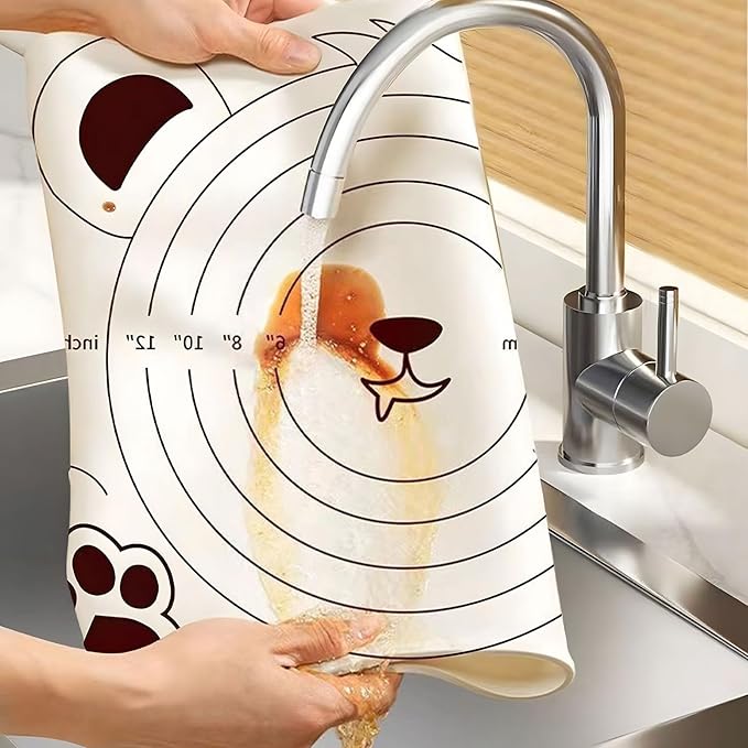 Little Bear Pastry Mat Set:Silicone Pastry Mat with Cake Scraper Rolling Pin Pastry Brush for Baking (standard, count, 4)