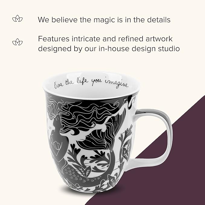 Karma Gifts 16 oz Black and White Boho Mug Mermaid - Cute Coffee and Tea Mug - Ceramic Coffee Mugs for Women and Men