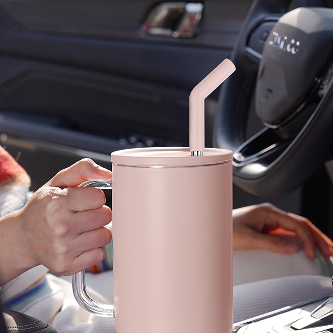 Tomorotec 6-Pack Stainless Steel Reusable Straw with Silicone Tip 3 Sizes, Metal Drinking Straws Fit for Stanley Quencher Tumblers 40oz, 30oz, 20oz, 14oz, Cleaning Brushes Included (Morandi)