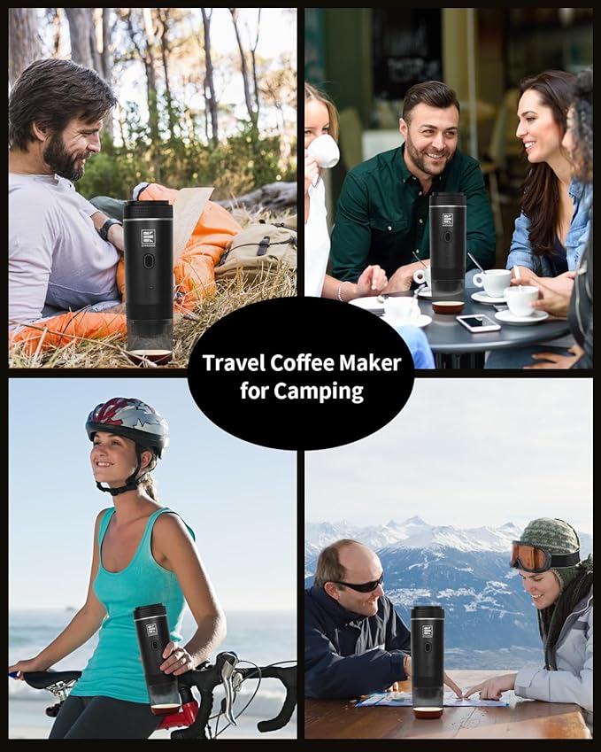 Portable Electric Espresso Machine, Car Coffee Maker for Travel Camping, Battery Powered Coffee Brewer Compatible with Ground Coffee & NS Capsules, Black