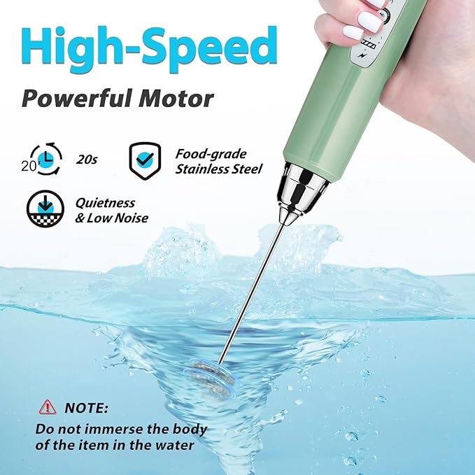 Milk Frother Rechargeable Handheld-Electric Whisk 3 Speed Adjustable, Coffee Frother Wand with 3 Stainless Whisks, Electric Foam Maker, Drink Mixer Blender for Latte Cappuccino Matcha Egg