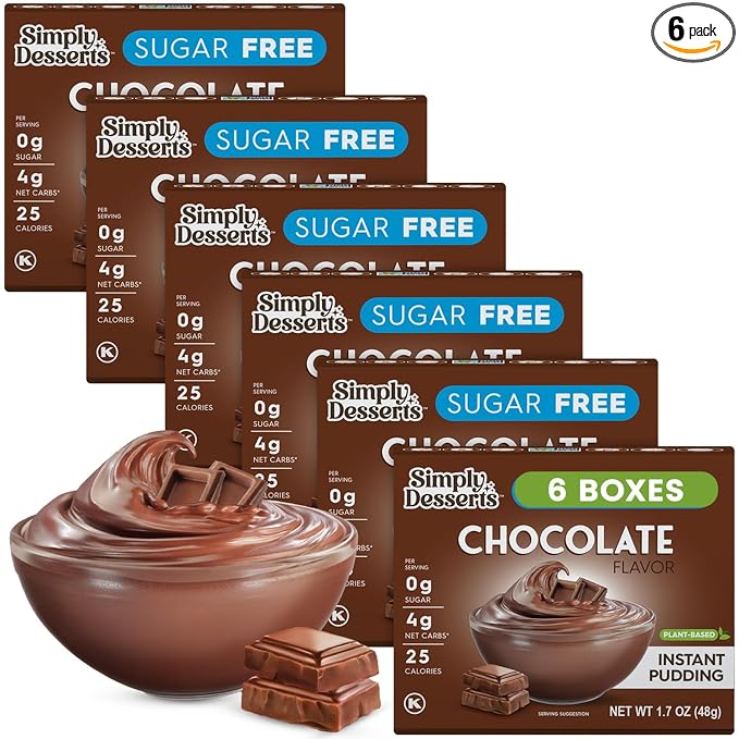 Simply Desserts Chocolate Instant Pudding, Sugar-Free, 6-Pack – Healthy Dessert, Keto Snacks, Vegan & Diabetic-Friendly, Kosher, 1.7 Oz Ea