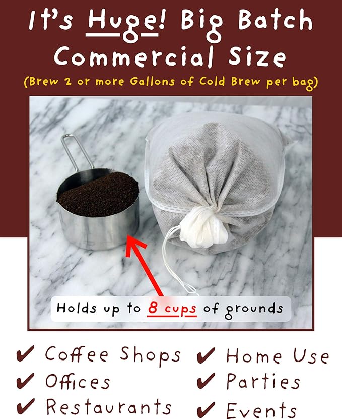 Cold Brew Coffee Filters -Single Use Filter Sock Packs, Disposable, Biodegradable Fine Mesh Brewing Bags for Concentrate, French/Cold Press Kit, Tea in Mason Jar or (30 Pack - Commercial Size)