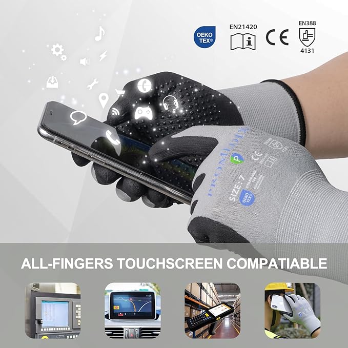 PROMEDIX P Nitrile Coated Work Gloves,MicroFoam Safety Work Gloves Men,Seamless Knit Nylon&spandex Gloves with Grip