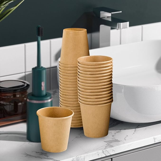 300 Pack 3 oz Paper Cups, Disposable Kraft Small Bathroom Cups 3 Ounce, Hot/Cold Beverage Cups for Home, Kitchen, Party