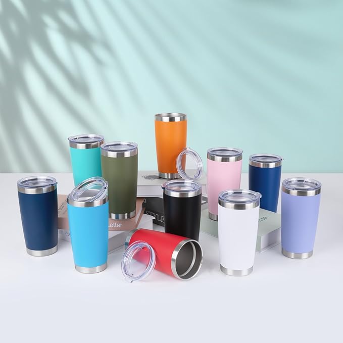 HASLE OUTFITTERS 20oz Stainless Steel Tumblers Bulk, Insulated Travel Cup with Lid, Double Wall Vacuum Coffee Mug for Cold & Hot Drinks 12 Pack, Light Pink