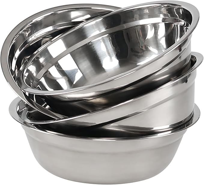Xyskin Set of 4 Stainless Steel Mixing Bowl Set, Metal Serving Bowls, Great for Cooking, Baking, Prepping