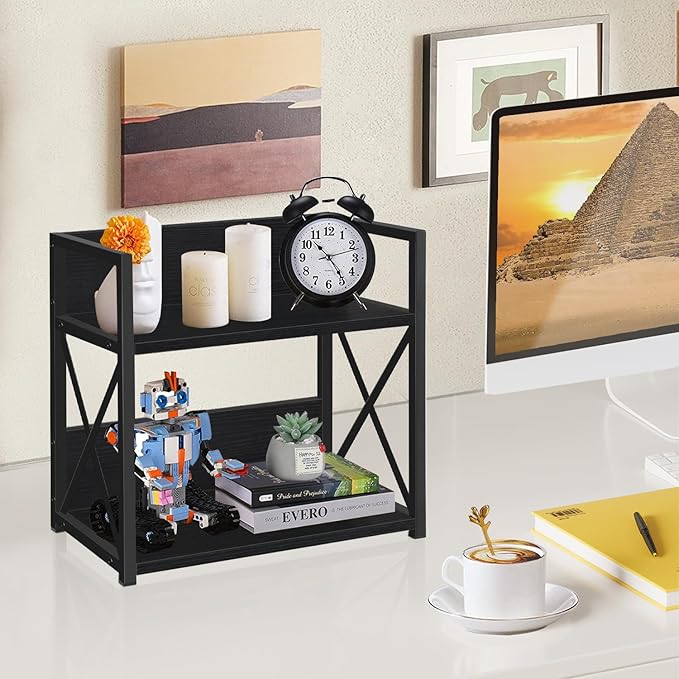 YINMIT Countertop Shelf Organizer,Coffee Bar Accessories,Spice Rack,Coffee Counter Shelf,2 Tier Coffee Organizer Station for Mugs,Cups,Cream,Syrup(Black, Medium)