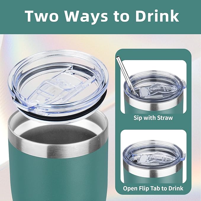 MEZMUT 20oz Coffee Tumbler with Lid and Straw Double Wall Vacuum Insulated Cup Stainless Steel Travel Mugs Insulated for Hot and Cold Leakproof Powder Coated Tumbler for Indoor and Outdoor(Deep Green)
