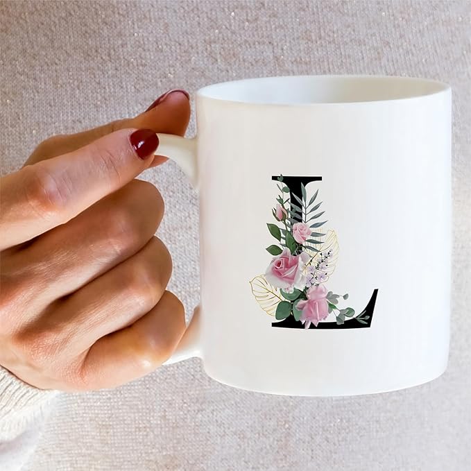 Retreez Initial A-Z Floral Botanical Bouquet Alphabet Monogrammed Monogram Mug 11 Oz Ceramic Tea Coffee Mugs - Appreciation Thank You Wedding Birthday Gifts for her friend coworker sister - L Initial