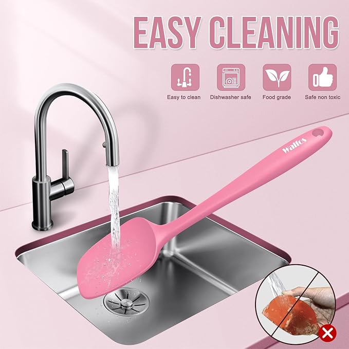 Walfos Silicone Spatula Set of 5 - (600°F) High Heat Resistant Kitchen Scraper Spatulas, One-Pieces Seamless Design, Perfect for Cooking Mixing & Baking - BPA Free and Dishwasher Safe（Pink）