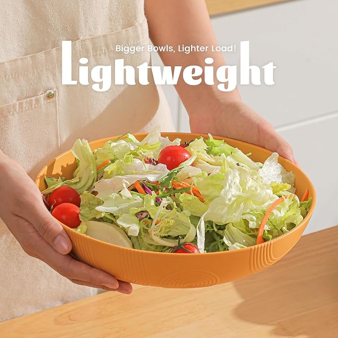 Homienly Wheat Straw Plates - 10 Inch Large Salad Bowls, Set of 6, Wide & Shallow, Microwave & Dishwasher Safe - Multi Color
