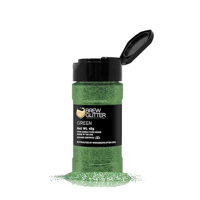 BREW GLITTER Edible Glitter For Drinks, Cocktails, Beer, Garnish Glitter & Beverages | KOSHER & HALAL Certified | 100% Edible & Food Grade | Vegan, Gluten, Nut Free (45g Shaker, Green)