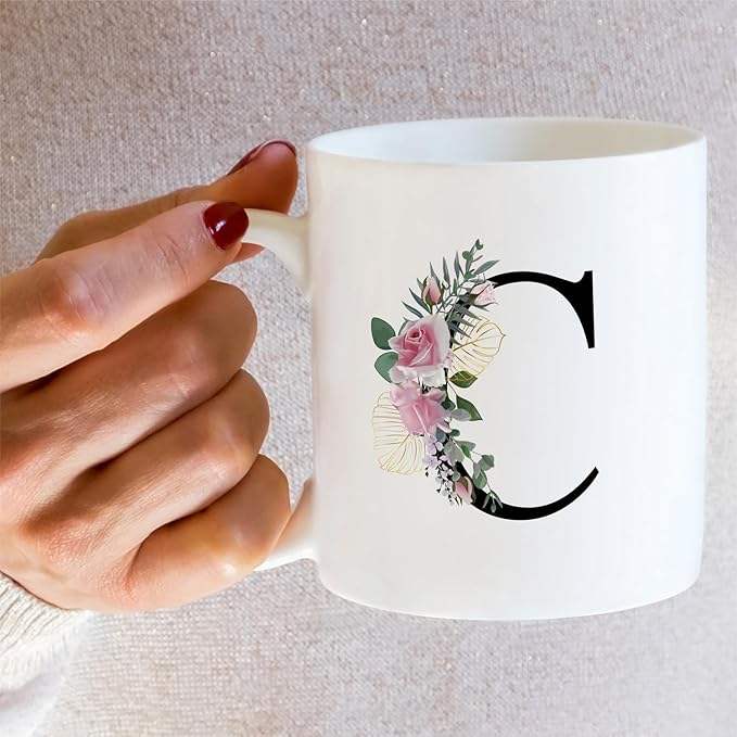 Retreez Initial A-Z Floral Botanical Bouquet Alphabet Monogrammed Monogram Mug 11 Oz Ceramic Tea Coffee Mugs - Appreciation Thank You Wedding Birthday Gifts for her friend coworker sister - C Initial
