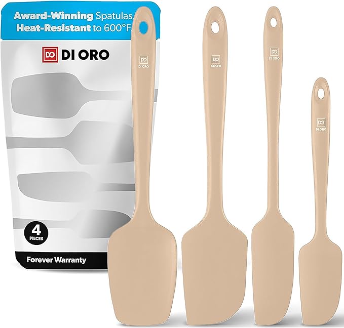 DI ORO Silicone Spatula Set - Rubber Kitchen Spatulas for Baking, Cooking, & Mixing - 600°F Heat-Resistant & BPA Free Silicone Scraper Spatulas for Nonstick Cookware - Dishwasher Safe (4pc, Clay)