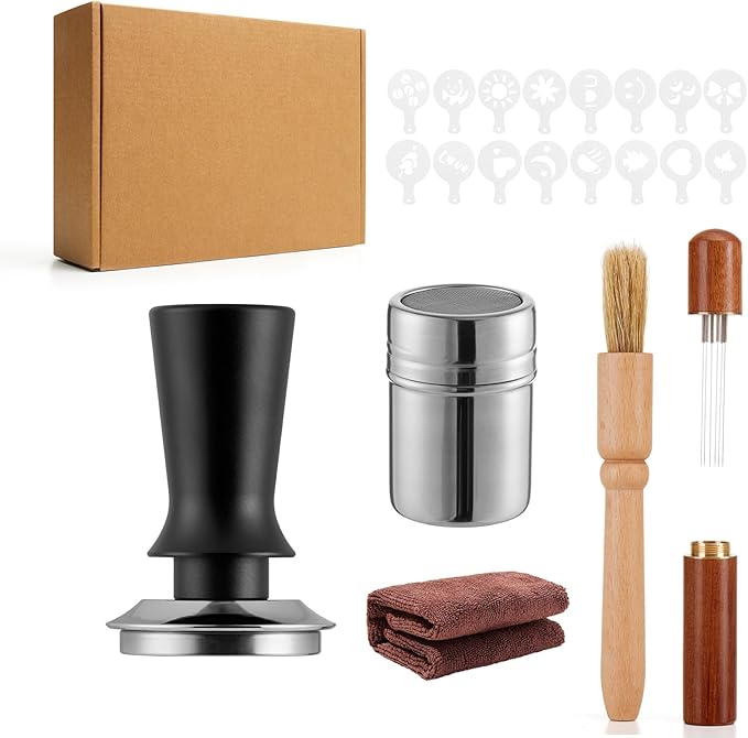 21pcs Espresso Tamper Set, Barista Tools Kit for Coffee Machine, Spring-Loaded 304 Stainless Steel Base 30lbs Coffee Calibrated Tamper kits for Enjoying cafes Home Office hotels(51mm)