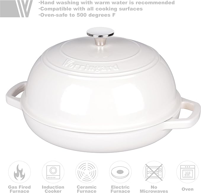 Enameled Cast Iron Dutch Oven Pot with Lid, Bread Oven for Sourdough Bread Baking, Dutch Ovens with Bread Proofing Basket& Baking Supplies Set, 6 Quart, White