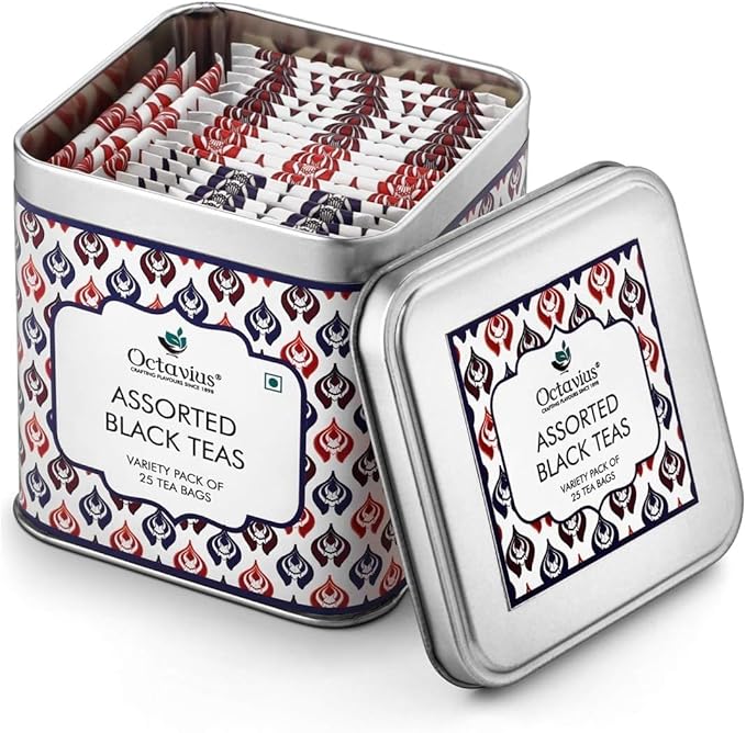 Octavius Tea Variety Pack | 3 Assorted Black Teas | 25 Teabags Per Pack | Sampler Tea Pack | Pack of 2 | 50 Teabags Total | Premium Indian Black Tea Collection