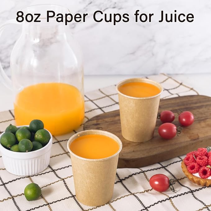 LITOPAK 300 Pack Disposable Coffee Cups 8 oz Paper Cups for Water, Coffee, Juice, and Tea, 8 Ounce Hot Paper Cups for Home, Restaurant, Store, and Cafe