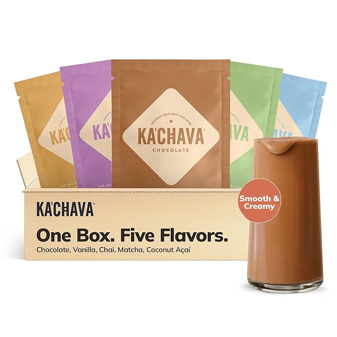 Ka’Chava All-In-One Nutrition Shake Blend, 5 Flavor Sample Pack, 5 Servings, 85+ Superfoods & Nutrients, Meal Replacement, Greens Plant-Based Superfood Powder Protein Drink, Digestive Enzymes & Probiotics, Vegan Dairy Gluten Free