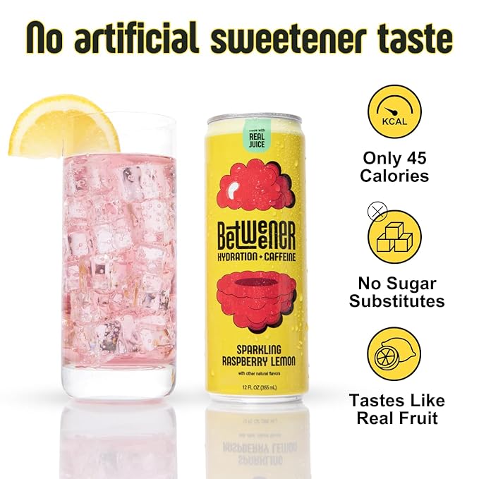 Betweener Sparkling Energy Seltzer, Sparkling Water w/Real Juice & 100mg Caffeine, Light & Refreshing, L-Theanine for Focus, Vitamins B+C - Low Sugar - 45 Cals - Variety Pack (12 Pack)