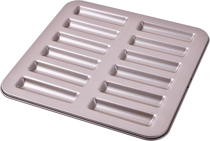 Financier Cake Pan, 12-Cavity Non-Stick Rectangle Muffin Pan Biscuits Cookies Bakeware for Oven Baking (Champagne Gold)