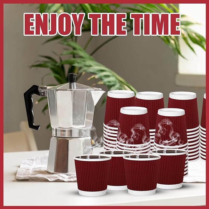 500 Pack Paper Espresso Coffee Cups, 4 oz Disposable Coffee Cups,Corrugated Insulated Ripple Wall, Paper Ripple Cup for Coffee, Hot Chocolate and Hot Tea Drinks -Red
