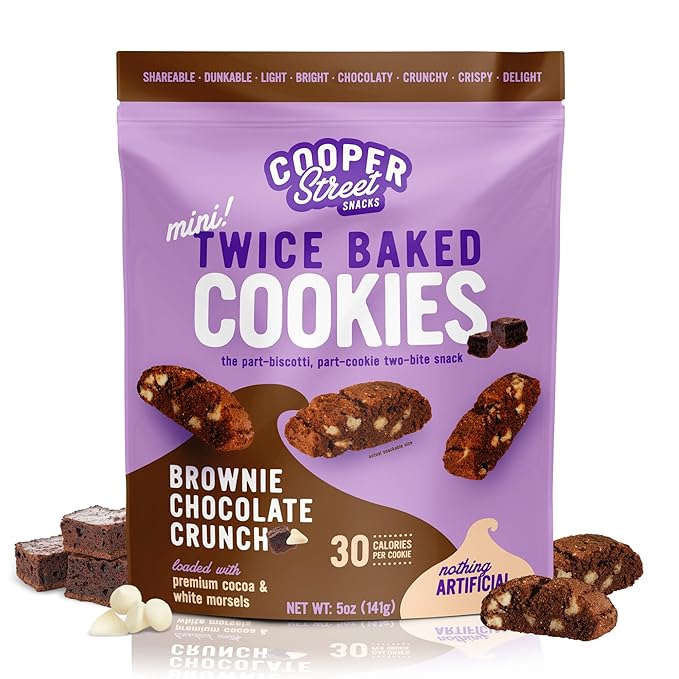 Cooper Street Twice Baked Brownie Chocolate Biscotti Cookies - Light and Crispy Coffee Cookie Bites - Traditional Low Calorie Italian Snacks for Adults & Kids - Kosher, Dairy, Peanut & Soy Free - 5oz