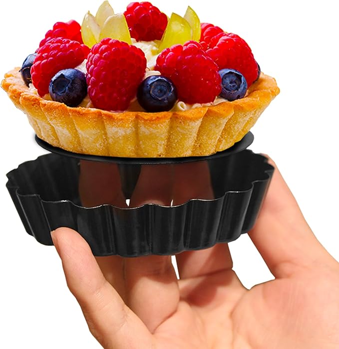 6 Pack Mini Tart Pans 4 Inch with Removable Bottom Round Non-stick Deep Quiche Pan, Heavy Duty Fluted Side for Pies, Egg Tart Molds for Baking, Mousse Cakes, Fruit and Desserts (4 Inch 6pcs)