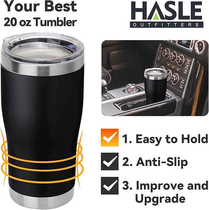 HASLE OUTFITTERS 20 oz Tumbler Bulk, Stainless Steel Tumblers with Lid, Vacuum Insulated Tumbler, Double Wall Tumbler Cup, coffee mugs, Black, 1 Pack