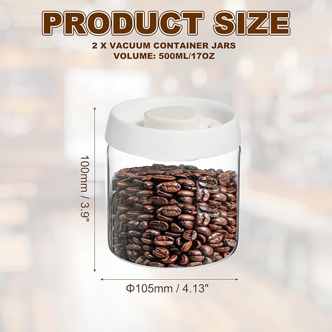 uxcell 2pcs Coffee Vacuum Container, 500ml/17oz Glass Coffee Bean Storage Container with Lids for Spices Biscuits Loose Leaf Tea, White