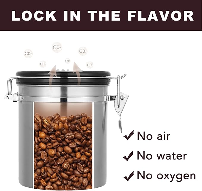 ShanSon Coffee Canister Airtight Coffee Container Stainless Steel Coffee Bean Storage Container with Scoop Coffee Canister for Beans Grounds Sugar Flour Tea Cereal,16OZ,Silver