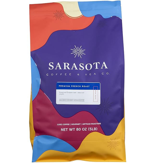 Sarasota Coffee Ground Cubano European French Roast | Dark Roast Gourmet Coffee Grounds | Low Acid, Mold Free, Specialty Grade Bulk Ground Coffee | 5lb (80 oz)
