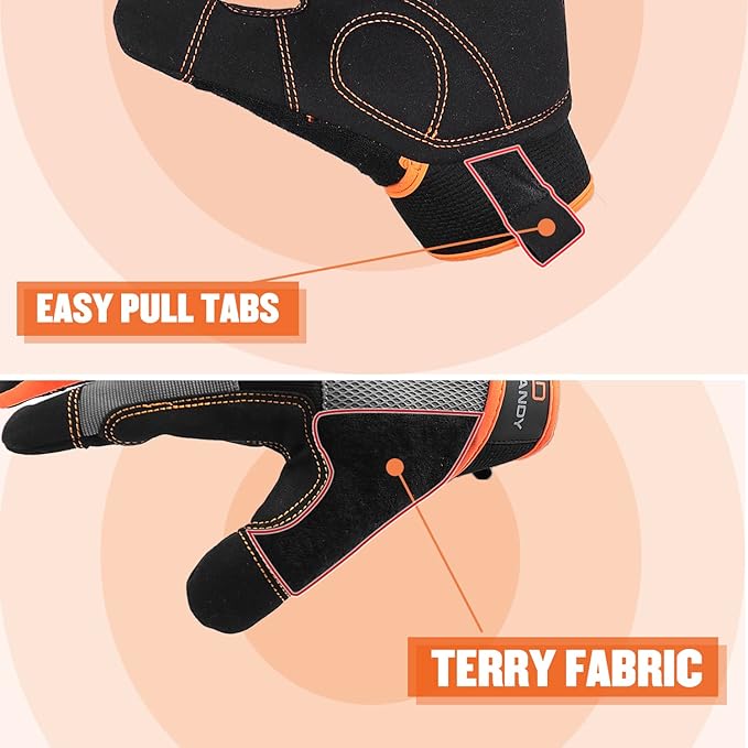 HANDLANDY Work Gloves for Men & Women, Utility Mechanic Working Gloves Touch Screen, Flexible Yard Work Gloves