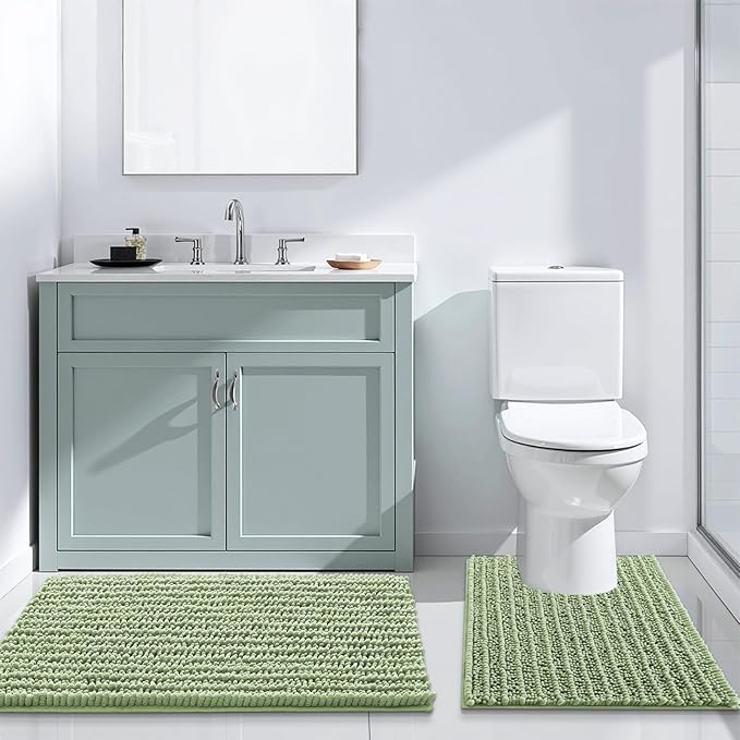 Arotive Luxury Chenille Bathroom Rug Mat, Extra Soft Thick Absorbent Shaggy Bath Rugs, Non-Slip Machine Wash Dry, Plush Bath Mats for Bathroom, Shower and Tub, 44x32, Sage Green