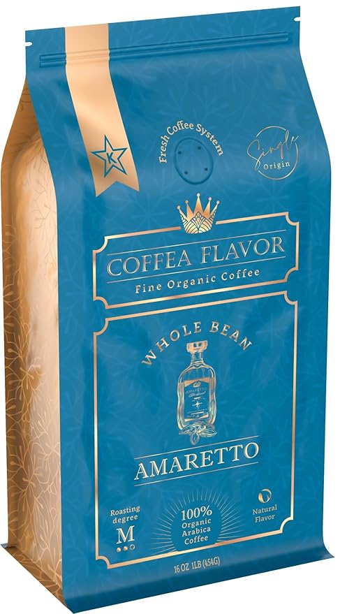 Amaretto Flavored Whole Bean Coffee – 100% Arabica, Single Origin, Medium Roast, Naturally Sweetened, Indulgent and Smooth – Perfect for Cold Brew – by Coffea Flavor