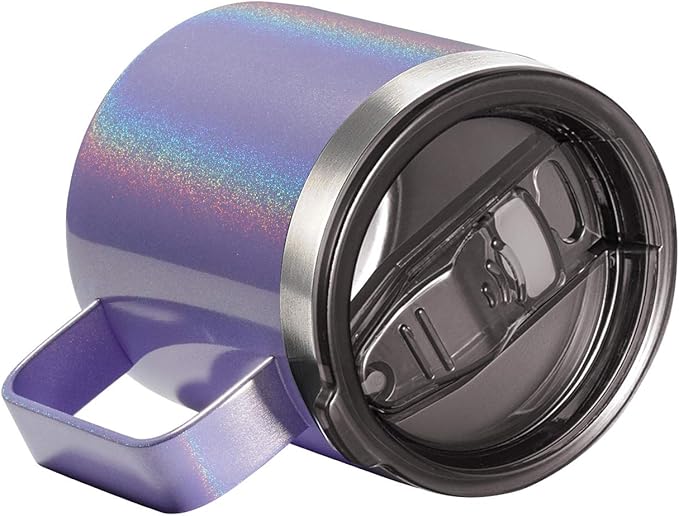 ALOUFEA 12oz Stainless Steel Insulated Coffee Mug with Handle, Double Wall Vacuum Travel Mug, Tumbler Cup with Sliding Lid, GLITTER LAVENDER