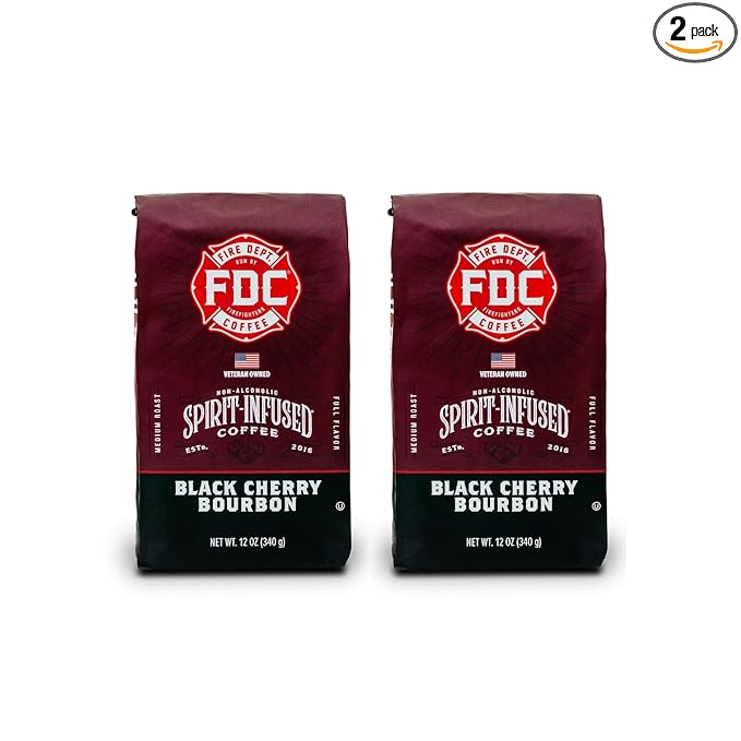 Fire Department Coffee - Black Cherry Bourbon Coffee - Gives Back to Firefighters - Premium Bourbon Infused Ground - Non-Alcoholic - Roasted in the USA - Veteran Owned (12 oz, Pack of 2)
