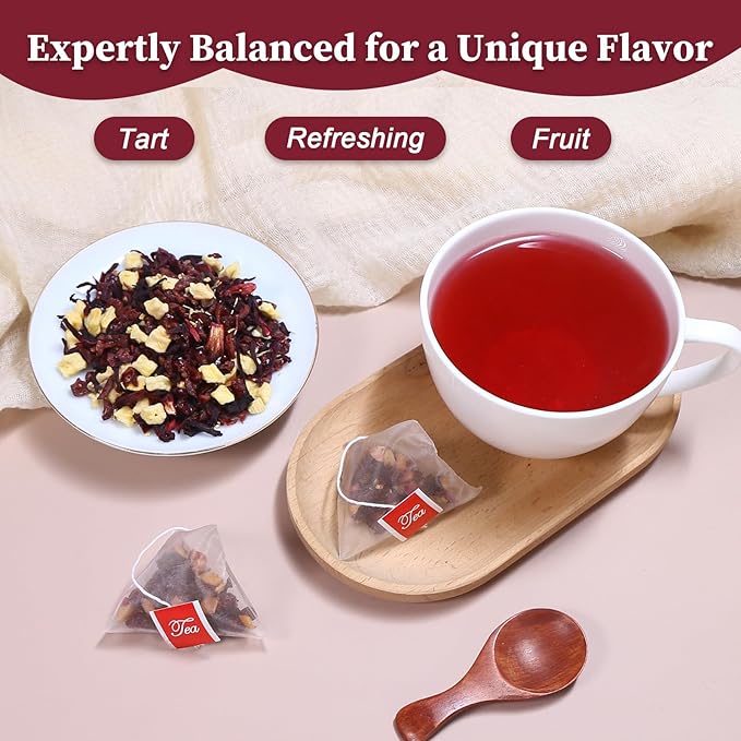 Fullchea - Cranberry Apple Tea, 45 Teabags - Cranberry Tea with Apple, Hibiscus, Rose & Licorice – Naturally Sweet & Tart - Non-GMO - Caffeine-Free - Wellness Support