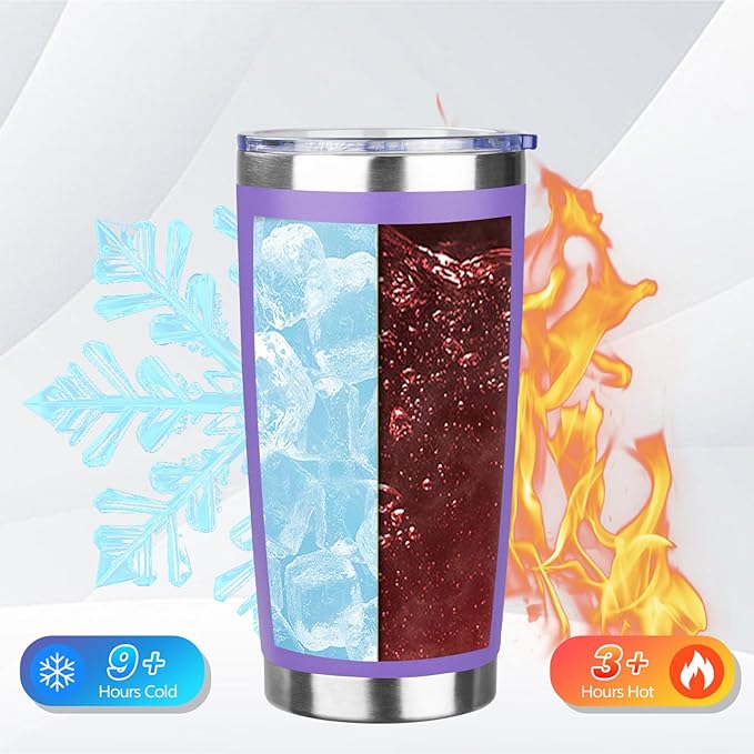 20oz Tumbler Bulk with Lid and Straw, Stainless Steel Double Wall Vacuum Insulated Travel Mug, Powder Coated Coffee Cups for Hot and Cold Drinks,Funny Gifts for Women Men(Purple,1)