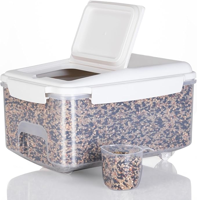 10 lbs Cereal Containers Storage - Airtight Flour Storage Container with Lids & 10 lbs Rice Dispenser, BPA Free Pantry Containers for Sugar and Cereal, White