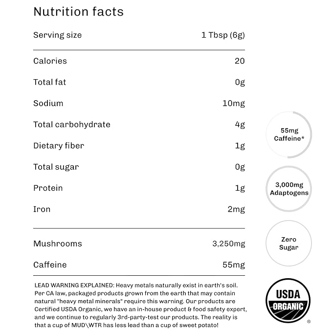 MUDWTR Mushroom Matcha Powder | 3,000mg of Adaptogenic Mushrooms | Japanese Matcha Powder Blend | USDA Organic | Energy, Focus & Immunity Support | Lion's Mane, Chaga, Reishi, Cordyceps | 30 Servings