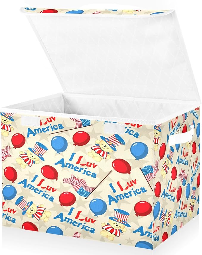 susiyo Classical American Pattern fabric storage baskets with lids,Collapsible Storage Boxes,Foldable storage boxes with handles for Home,Office,Closet Organization