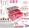 Cake Decorating Supplies Tools Kit: 358pcs Baking Accessories with Storage Case - Piping Bags and Icing Tips Set - Cupcake Cookie Frosting Fondant Bakery Set for Adults Beginners or Professional, Pink