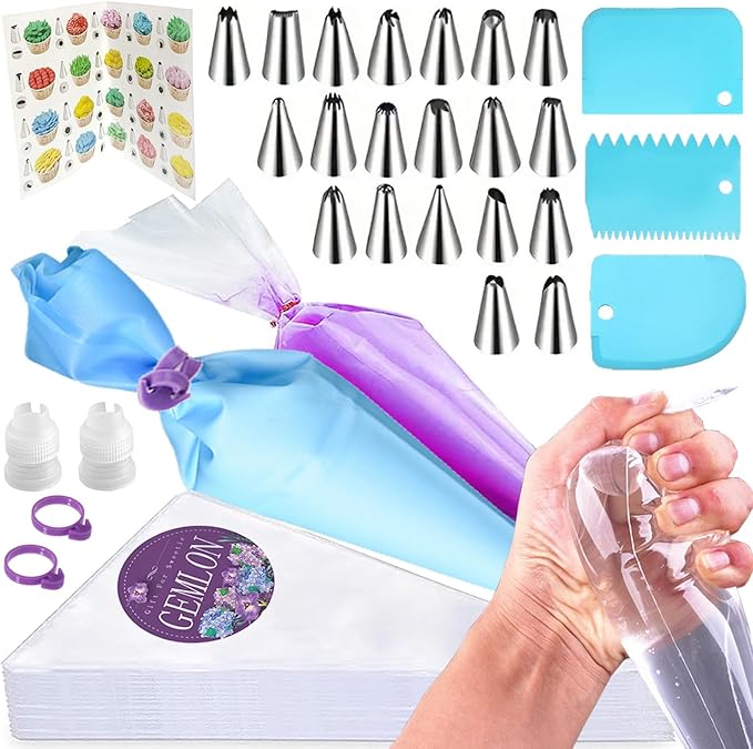 14 Inch Piping Bags and Tips Set - 100Pcs Disposable Pastry Bags with Tips for Cupcakes, Cookies, Frosting & Icing, Cake Decorating Tools with Frosting Nozzles Baking Supplies for Home, Kitchen Use
