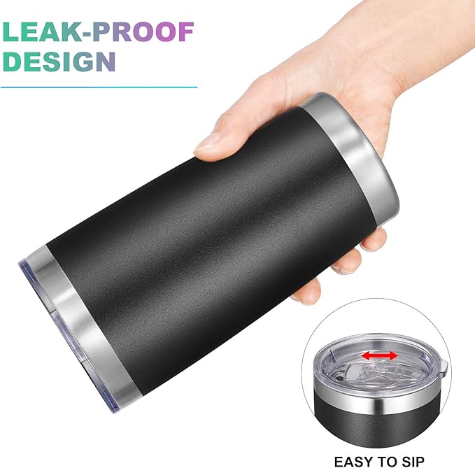 VEGOND 20oz Tumbler with Lid and Straw Stainless Steel Tumbler Cup Bulk Vacuum Insulated Double Wall Travel Coffee Mug Powder Coated Coffee Cup(Black 6 Pack