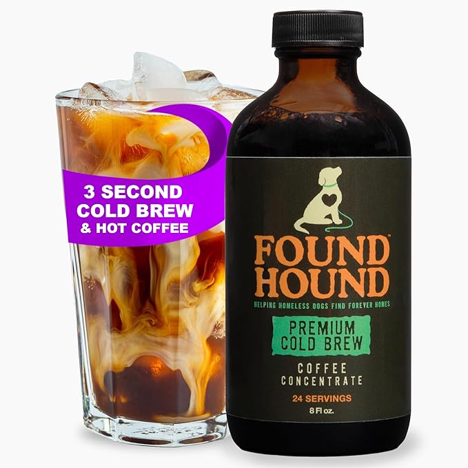 iHeartDogs Found Hound Cold Brew Coffee Concentrate - Low Acid Liquid Cold Brew Concentrate for Instant Iced Coffee and Hot Drinks