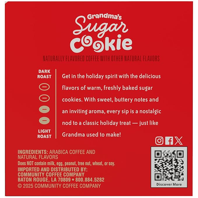 Community Coffee Grandma's Sugar Cookie Keurig K-Cup Pods, Limited Edition Holiday Flavor, Natural Ingredients, 10 Count (Pack of 6)